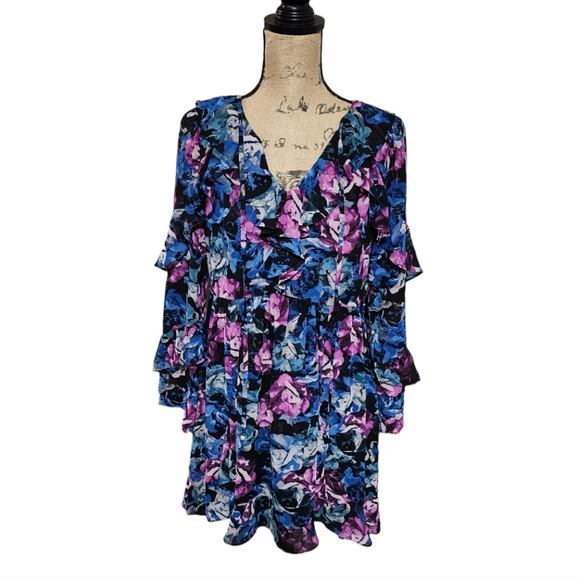Laundry by Shelli Segal Black Multicolor Floral Ruffled Dress Size 4 - Picture 2 of 11